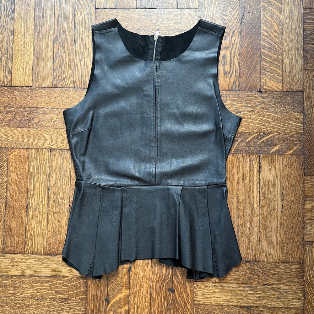 Black Leather Sleeveless Peplum Top